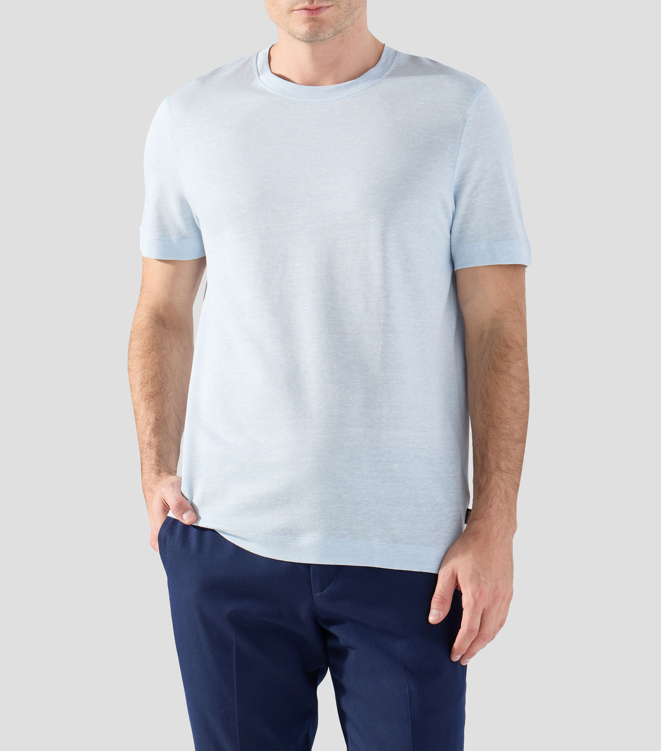 Playera regular fit de algodón y lino Hombre